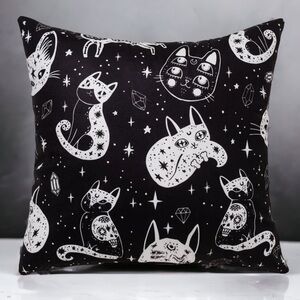 Pillow Cover Celestial Cat Moon Stars Black White Large Square 17.7 in